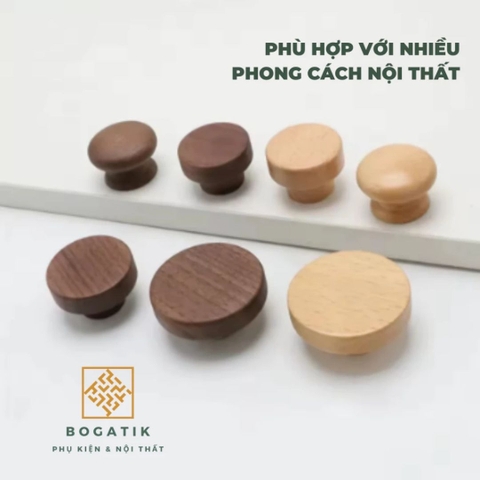 Tay nắm cửa tủ ngăn kéo tay nắm tủ bếp BOGATIK gỗ BEECH, gỗ WALNUT màu nâu phong cách tối giản