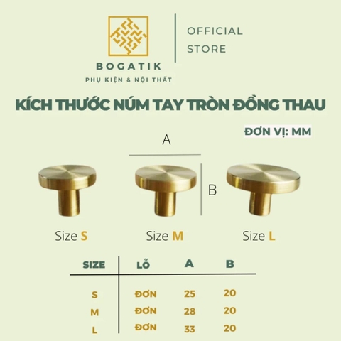 Tay nắm cửa tủ ngăn kéo, núm tay nắm tủ bếp hình tròn màu vàng chất liệu đồng thau DT815