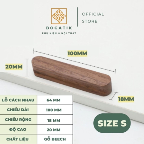 Tay nắm cửa tủ ngăn kéo tay nắm tủ bếp BOGATIK gỗ BEECH, gỗ WALNUT màu nâu phong cách tối giản