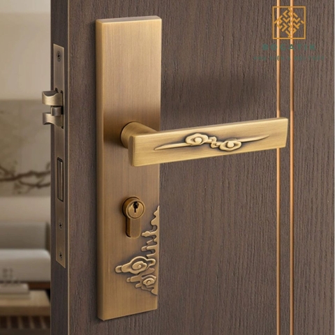 Khóa cửa lớn kiểu Trung Quốc mới mở rộng cửa im lặng tay nắm cửa trong nhà phòng ngủ khóa cửa gỗ DTD733
