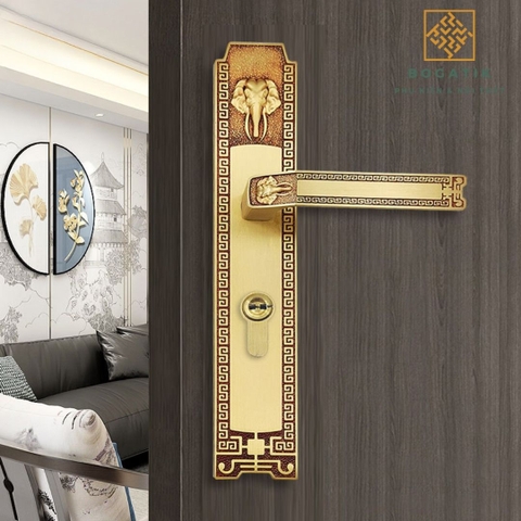 Khóa cửa lớn kiểu Trung Quốc mới mở rộng cửa im lặng tay họa tiết voi DTD735