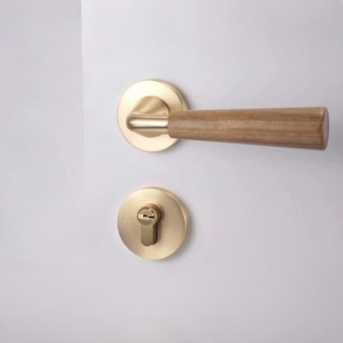 Khoá cửa phòng tay gạt hợp kim kẽm + gỗ óc chó cao cấp sang trọng TENTI