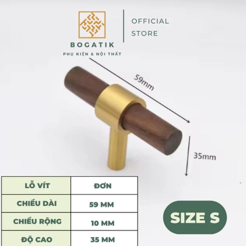 Tay nắm cửa tủ ngăn kéo tay nắm tủ bếp BOGATIK gỗ óc chó màu nâu cùng chân đế bằng ĐỒNG THAU