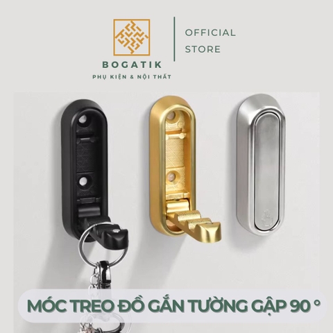 Móc treo gắn tường móc treo đồ GẬP 90 độ chất liệu HỢP KIM cao cấp tặng kèm KEO DÁN và ốc vít