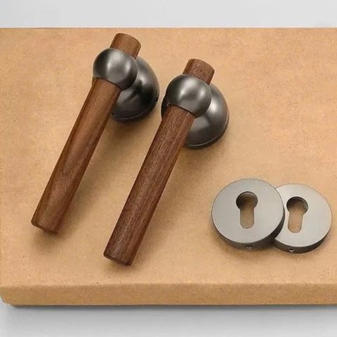 Khoá cửa phòng ngủ phân thể tay gạt gỗ óc chó sang trọng OVALI