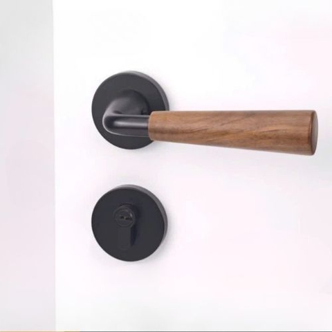 Khoá cửa phòng tay gạt hợp kim kẽm + gỗ óc chó cao cấp sang trọng TENTI