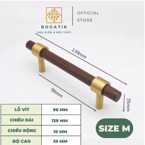 Tay nắm cửa tủ ngăn kéo tay nắm tủ bếp BOGATIK gỗ óc chó màu nâu cùng chân đế bằng ĐỒNG THAU