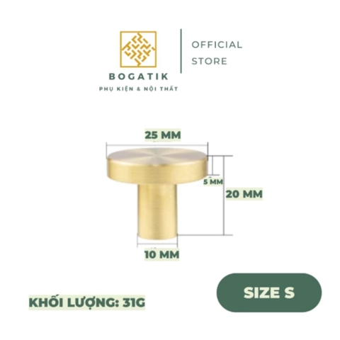 Tay nắm cửa tủ ngăn kéo, núm tay nắm tủ bếp hình tròn màu vàng chất liệu đồng thau DT815