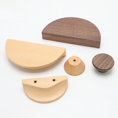 Tay nắm tủ hình bán nguyệt chất liệu gỗ óc chó và gỗ beech
