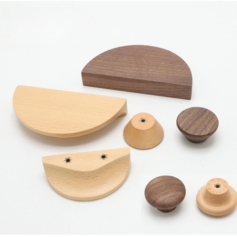 Tay nắm tủ hình bán nguyệt chất liệu gỗ óc chó và gỗ beech
