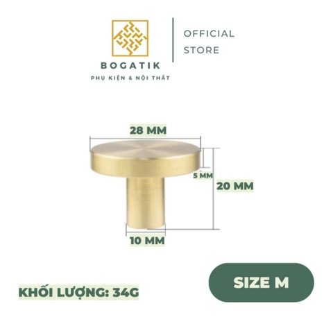 Tay nắm cửa tủ ngăn kéo, núm tay nắm tủ bếp hình tròn màu vàng chất liệu đồng thau DT815