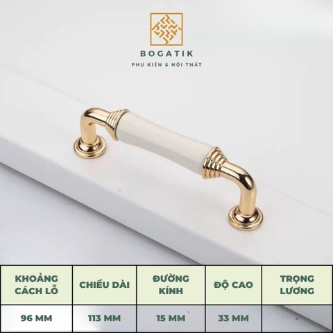 Tay nắm tủ bếp, tủ quần áo, chất liệu kết hợp gốm và hợp kim kẽm, phong cách tân cổ điển cao cấp