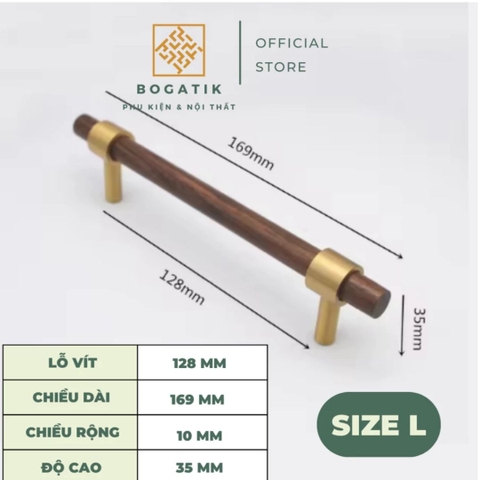 Tay nắm cửa tủ ngăn kéo tay nắm tủ bếp BOGATIK gỗ óc chó màu nâu cùng chân đế bằng ĐỒNG THAU