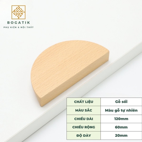 Tay nắm tủ hình bán nguyệt chất liệu gỗ óc chó và gỗ beech