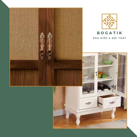 Tay nắm cửa tủ, ngăn kéo, tay nắm cửa gỗ CỔ ĐIỂN chất liệu HỢP KIM màu ĐỒNG tinh tế, thẩm mỹ