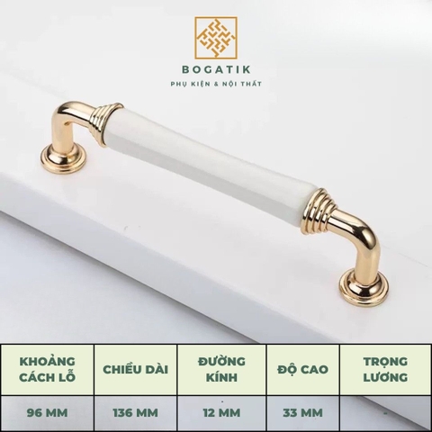 Tay nắm tủ bếp, tủ quần áo, chất liệu kết hợp gốm và hợp kim kẽm, phong cách tân cổ điển cao cấp