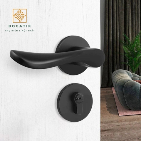 Khóa cửa tay gạt, tay nắm phân thể dùng cho cửa gỗ HANA hợp kim nhôm phong cách hiện đại tối giản