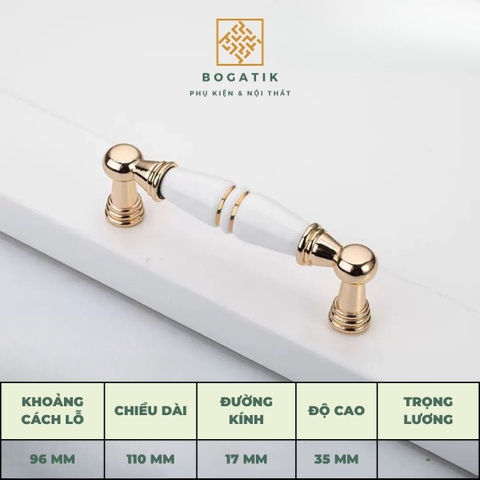 Tay nắm tủ bếp, tủ quần áo, chất liệu kết hợp gốm và hợp kim kẽm, phong cách tân cổ điển cao cấp