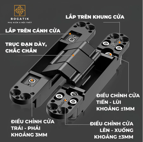Bản lề cho cửa âm 3 chiều đa năng đa dụng tải trọng cao dùng cho cửa gỗ