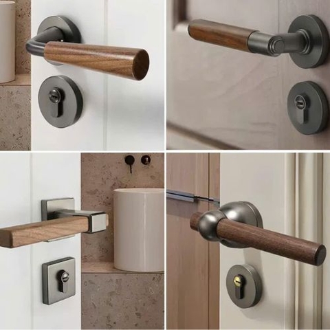 Khoá cửa phòng ngủ phân thể tay gạt gỗ óc chó sang trọng OVALI
