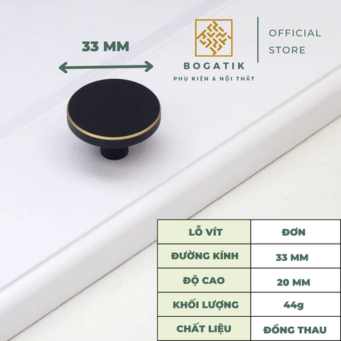 Tay nắm cửa tủ ngăn kéo, núm tay nắm tủ TRÒN chất liệu ĐỒNG THAU màu ĐEN + VÀNG chất lượng cao