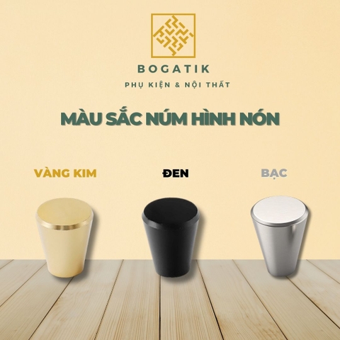 Tay nắm cửa tủ ngăn kéo, núm tay nắm tủ bếp hợp kim nhôm màu đen, vàng kim hình nón