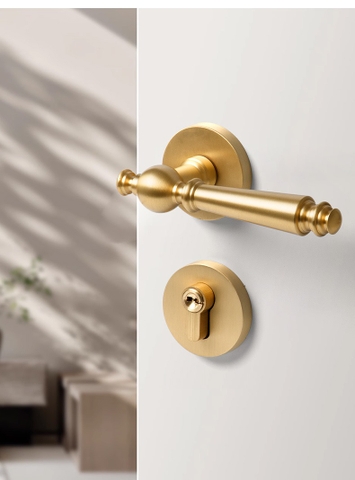 Khoá cửa phòng ngủ, tay nắm cửa gỗ đồng thau tay gạt LELINE, phong cách RETRO