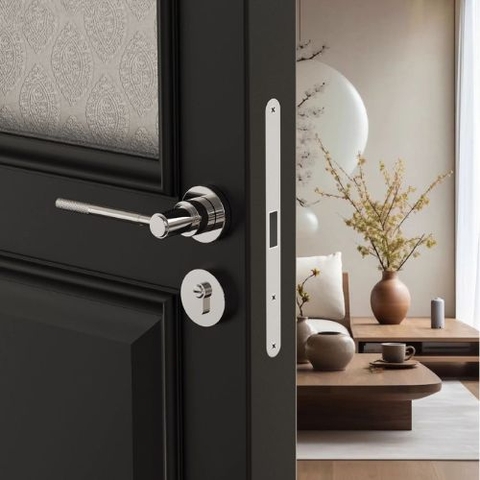 Khoá cửa phòng ngủ, tay gạt phong cách cổ điển Mỹ AMORE 1, hợp kim kẽm cao cấp + gỗ óc chó sang trọng