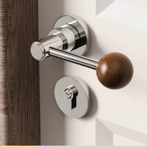 Khoá cửa phòng ngủ, tay gạt phong cách cổ điển Mỹ AMORE 2, hợp kim kẽm cao cấp + gỗ óc chó sang trọng