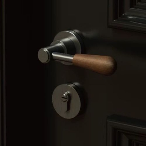 Khoá cửa phòng ngủ, tay gạt phong cách cổ điển Mỹ AMORE 4, hợp kim kẽm cao cấp + gỗ óc chó sang trọng