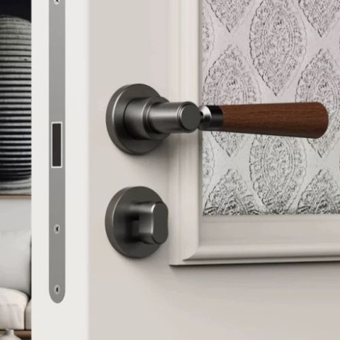 Khoá cửa phòng ngủ, tay gạt phong cách cổ điển Mỹ AMORE 3, hợp kim kẽm cao cấp + gỗ óc chó sang trọng