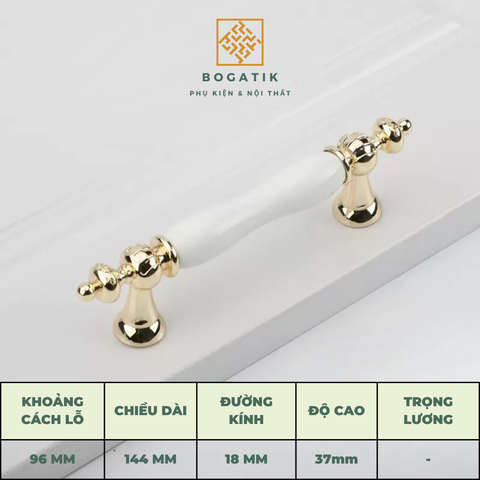 Tay nắm tủ bếp, tủ quần áo, chất liệu kết hợp gốm và hợp kim kẽm, phong cách tân cổ điển cao cấp