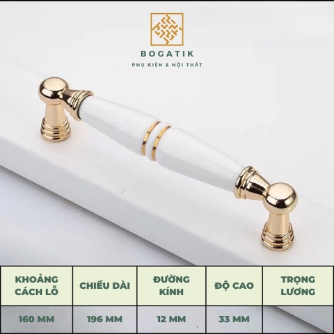 Tay nắm tủ bếp, tủ quần áo, chất liệu kết hợp gốm và hợp kim kẽm, phong cách tân cổ điển cao cấp