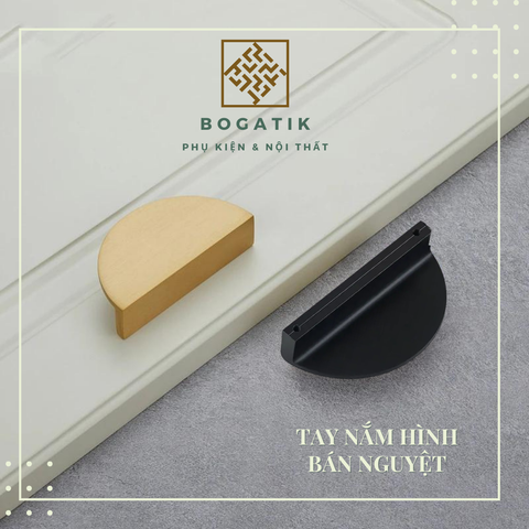 Tay nắm cửa tủ ngăn kéo tay nắm tủ bếp hình bán nguyệt hợp kim nhôm đen, vàng kim hiện đại