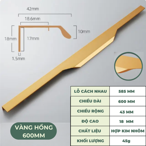 Tay nắm cửa tủ ngăn kéo tay nắm âm tủ tay cầm góc cạnh chất liệu hợp kim cao cấp AT03