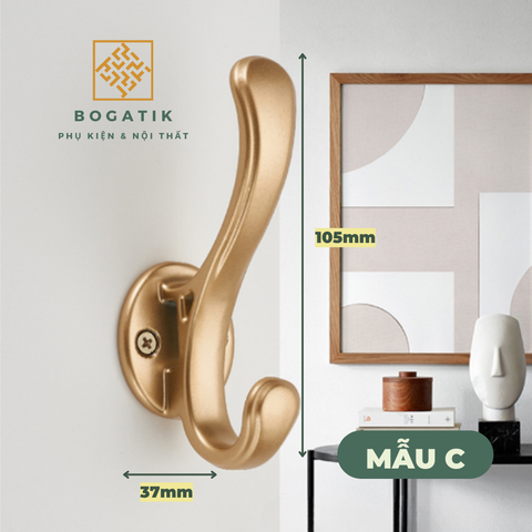 Móc treo tường móc treo quần áo gắn tường BOGATIK chất liệu nhôm bền chắc tặng kèm keo dán và vít bắn