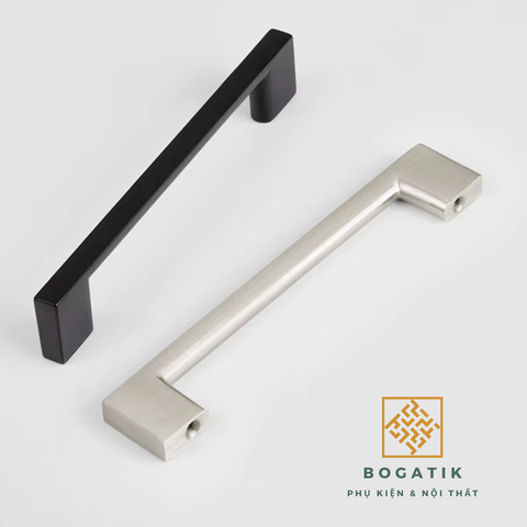 Tay nắm cửa tủ ngăn kéo tay nắm tủ bếp BOGATIK hình chữ U cạnh VUÔNG hợp kim ĐEN - BẠC tối giản