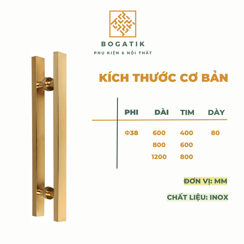 Tay nắm cửa tay nắm cửa kính cường lực VUÔNG chất liệu INOX 201 màu VÀNG