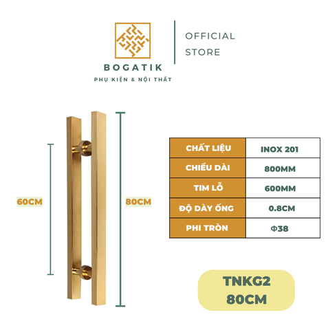 Tay nắm cửa tay nắm cửa kính cường lực VUÔNG chất liệu INOX 201 màu VÀNG