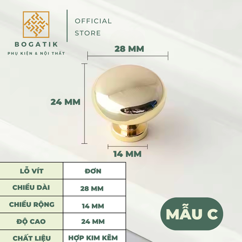Combo núm tay nắm cửa tủ ngăn kéo núm TRÒN nội thất BOGATIK hợp kim KẼM đa màu hiện đại