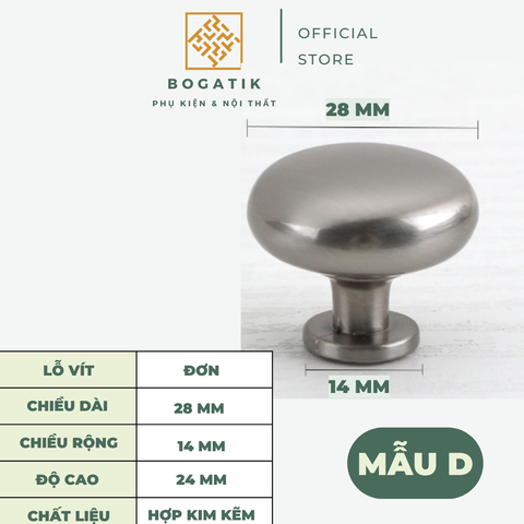 Combo núm tay nắm cửa tủ ngăn kéo núm TRÒN nội thất BOGATIK hợp kim KẼM đa màu hiện đại