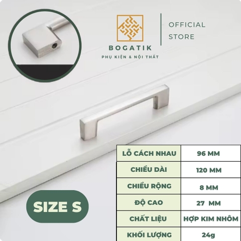 Tay nắm cửa tủ ngăn kéo tay nắm tủ bếp BOGATIK hình chữ U cạnh VUÔNG hợp kim ĐEN - BẠC tối giản