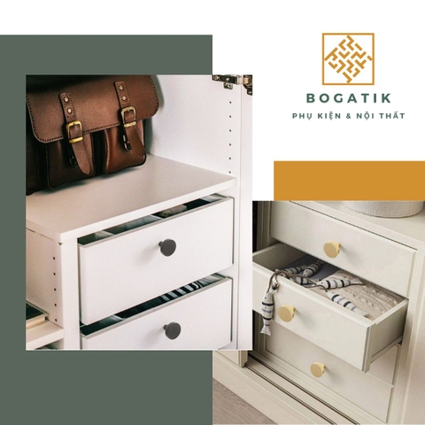 Núm tay cửa tủ ngăn kéo núm tay nắm nội thất BOGATIK hợp kim tròn hai màu ĐEN & VÀNG hồng hiện đại