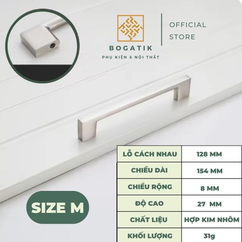 Tay nắm cửa tủ ngăn kéo tay nắm tủ bếp BOGATIK hình chữ U cạnh VUÔNG hợp kim ĐEN - BẠC tối giản