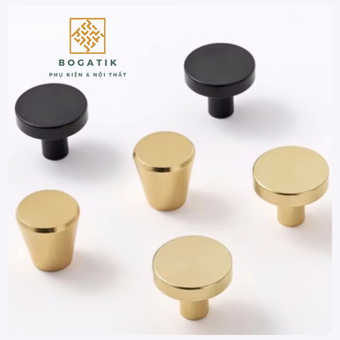 Núm tay cửa tủ ngăn kéo núm tay nắm nội thất BOGATIK hợp kim tròn hai màu ĐEN & VÀNG hồng hiện đại
