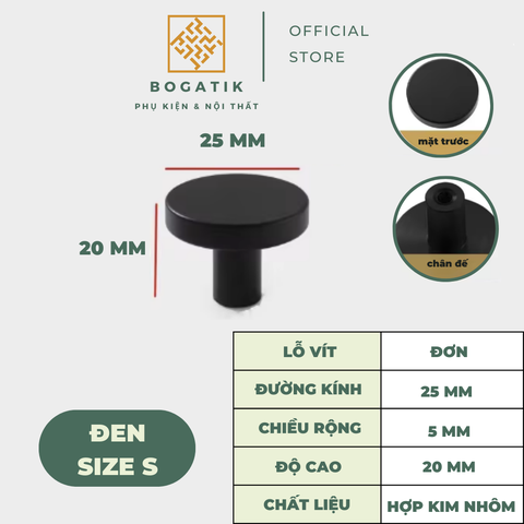 Núm tay cửa tủ ngăn kéo núm tay nắm nội thất BOGATIK hợp kim tròn hai màu ĐEN & VÀNG hồng hiện đại