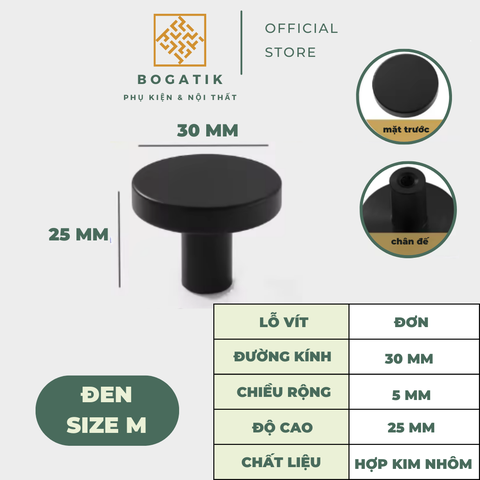 Núm tay cửa tủ ngăn kéo núm tay nắm nội thất BOGATIK hợp kim tròn hai màu ĐEN & VÀNG hồng hiện đại