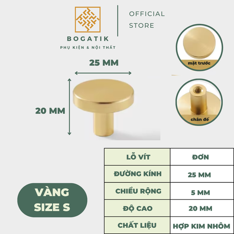 Núm tay cửa tủ ngăn kéo núm tay nắm nội thất BOGATIK hợp kim tròn hai màu ĐEN & VÀNG hồng hiện đại