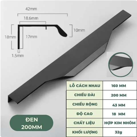Tay nắm cửa tủ ngăn kéo tay nắm âm tủ tay cầm góc cạnh chất liệu hợp kim cao cấp AT03