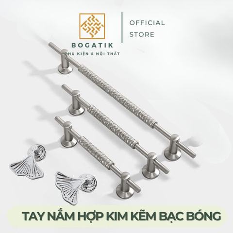 Tay nắm cửa tủ ngăn kéo tay nắm tủ bếp màu BẠC bóng chất liệu hợp kim KẼM sang trọng & cao cấp